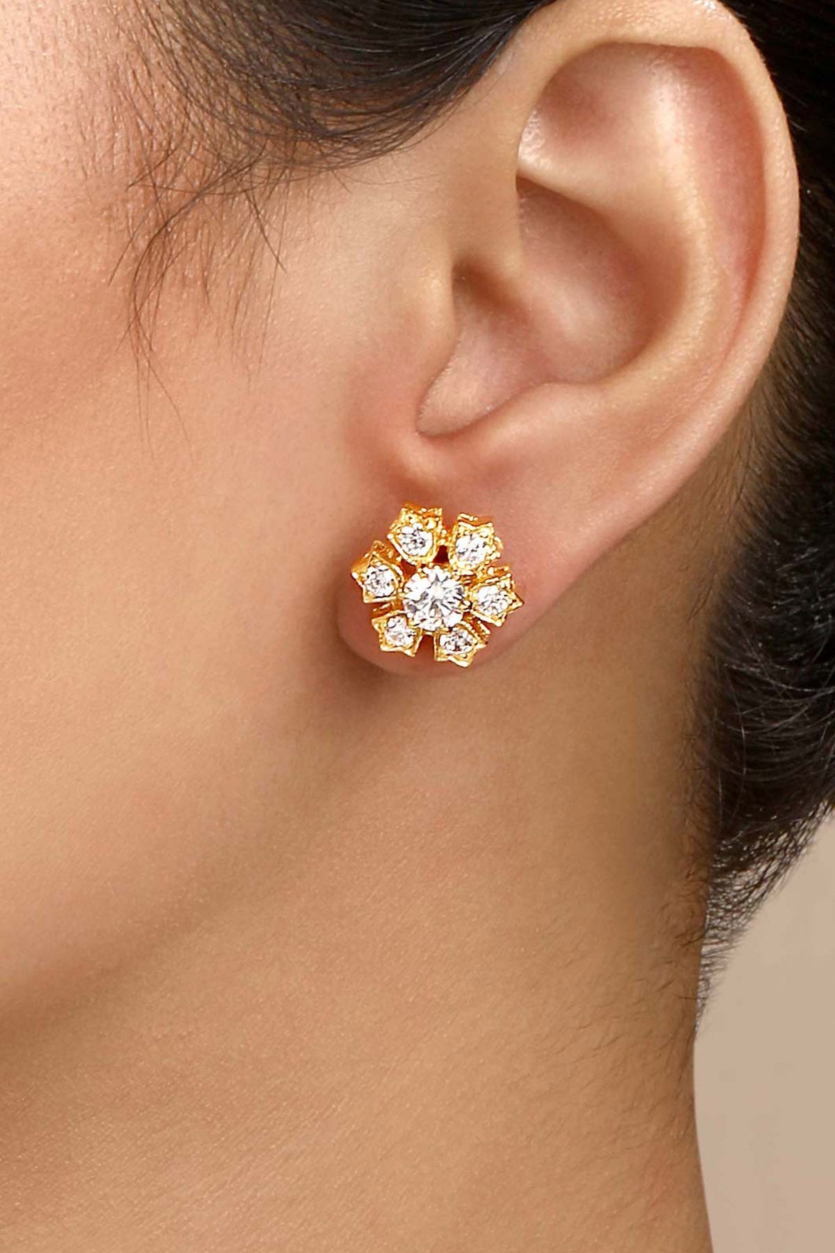 Buy Gold Cubic Zirconia Trisa Studs by Sica for women online at ScrollnShops